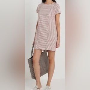 ✨MADEWELL Rust Stripe-Play Button-Back Linen Blend Shift Dress Size XS